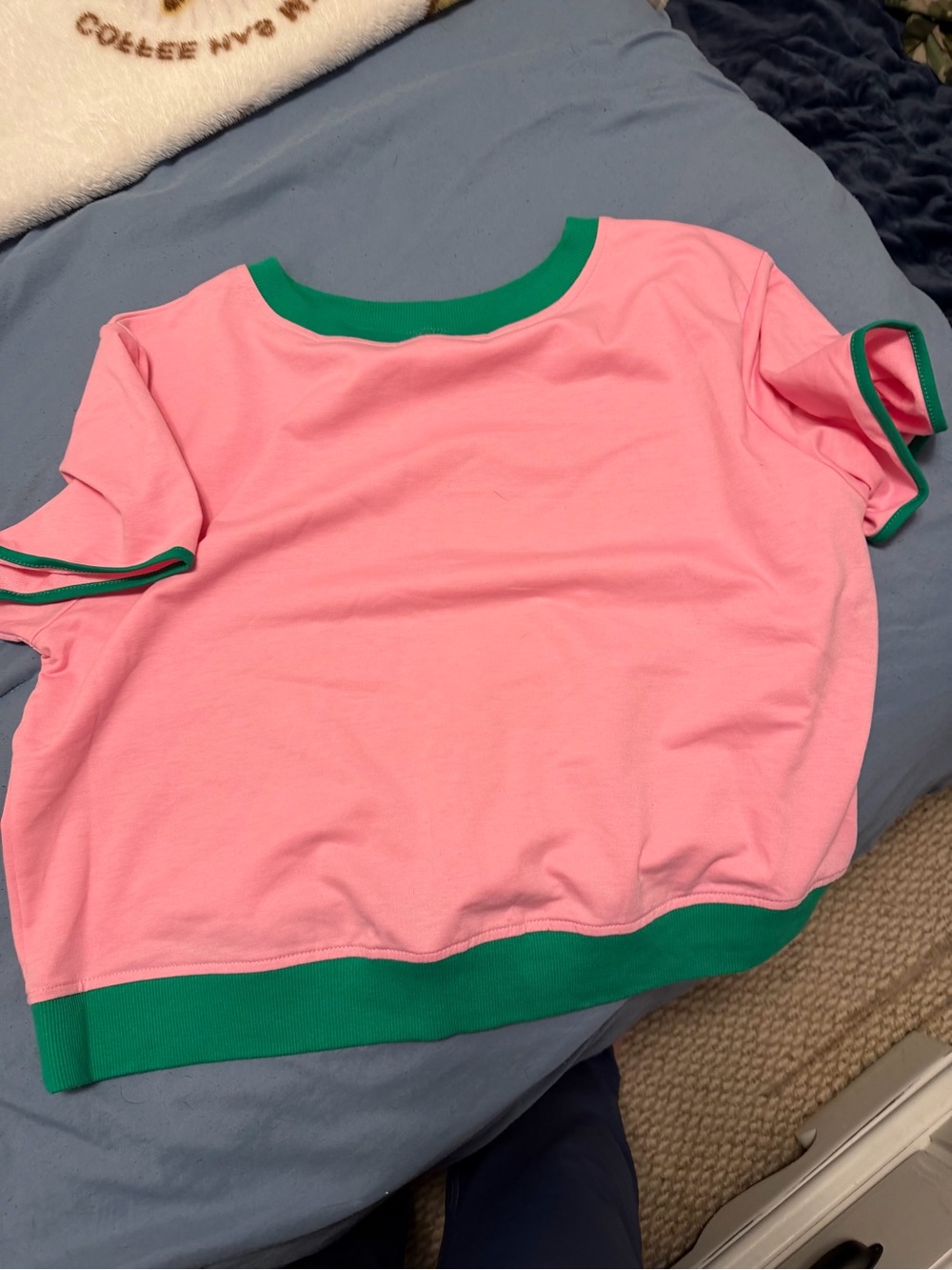 Kids Pink Short Sleeve Top with Green Trim